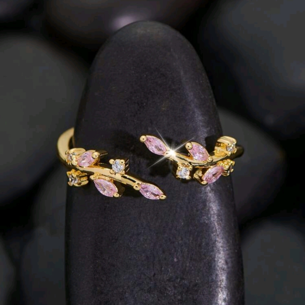 NEW adjustable women's ring, pink, CZ diamonds, gold